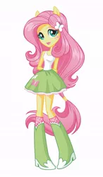 Size: 472x807 | Tagged: safe, official, fluttershy, equestria girls, boots, box art, clothes, cutie mark, cutie mark on clothes, hairclip, image, jpeg, lipstick, official art, ponied up, shoes, simple background, skirt, sleeveless, socks, stock vector, white background