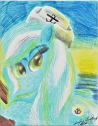Size: 5099x6542 | Tagged: safe, artist:lincolnbrewsterfan, derpibooru import, oc, oc:sea sailor, unofficial characters only, pegasus, pony, anchor, blue, boarding, boat, colored pencil drawing, derpibooru exclusive, eyebrows, eyebrows visible through hair, eyelashes, feather, feathered wings, female, fur, green eyes, hair, hat, image, jpeg, long eyelashes, looking at you, looking back, looking back at you, mare, mascot, nc-tv signature, ocean, pegasus oc, pencil drawing, profile, realistic mane, reflection, sailor, sailor hat, seabronies, shading, signature, simple background, skyline, smiling, smiling at you, solo, spread wings, sunlight, sunshine, tail, traditional art, two toned hair, two toned mane, two toned tail, water, wings, wood