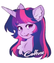 Size: 1300x1500 | Tagged: safe, artist:coffune, derpibooru import, twilight sparkle, pony, bust, chest fluff, ear fluff, female, image, jpeg, mare, open mouth, portrait, simple background, solo, white background