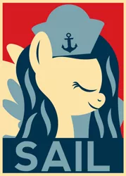 Size: 600x840 | Tagged: safe, artist:purpletinker, derpibooru import, oc, oc:sea sailor, pegasus, pony, blue, eyes closed, female, hat, image, jpeg, mare, pegasus oc, propaganda poster, red, sail, sailor, sailor hat, wings