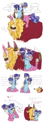 Size: 3000x8395 | Tagged: safe, artist:queenderpyturtle, derpibooru import, oc, oc:rotgut, oc:scrapjack, unofficial characters only, hippogriff, hybrid, original species, yakony, absurd resolution, bomb, female, image, magic, png, size difference, speech bubble, weapon
