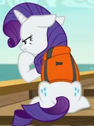 Size: 345x464 | Tagged: safe, derpibooru import, screencap, rarity, ppov, angry, both cutie marks, cropped, image, lifejacket, png, solo
