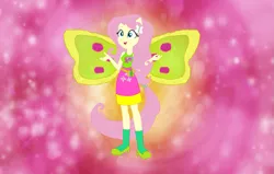Size: 1041x663 | Tagged: safe, artist:selenaede, artist:user15432, derpibooru import, fluttershy, fairy, human, equestria girls, barely eqg related, base used, boots, charmix, clothes, crossover, cutie mark, cutie mark on clothes, dress, element of kindness, fairy wings, fairyized, green dress, high heel boots, high heels, image, magic winx, png, ponied up, shoes, wings, winx, winx club, winxified, yellow wings