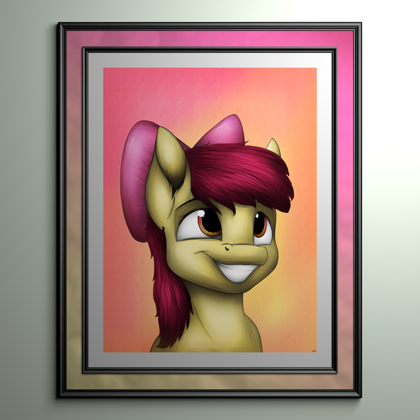 Size: 4500x4500 | Tagged: safe, artist:lupiarts, derpibooru import, apple bloom, earth pony, pony, bust, female, filly, grin, image, png, portrait, smiling, solo