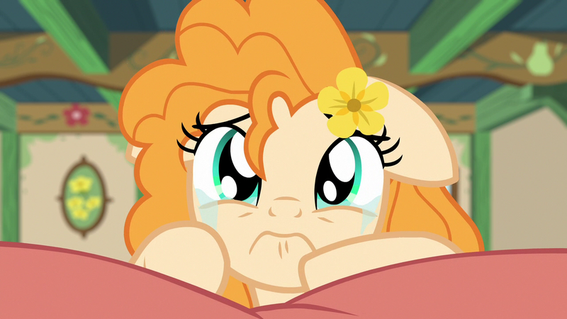 Size: 1280x720 | Tagged: safe, derpibooru import, screencap, pear butter, earth pony, pony, season 7, the perfect pear, crying, cute, female, floppy ears, image, pearabetes, png, sad, sadorable, solo, teary eyes