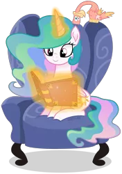 Size: 5754x8177 | Tagged: safe, artist:cirillaq, derpibooru import, philomena, princess celestia, pony, absurd resolution, chair, female, image, magic, png, simple background, transparent background, younger