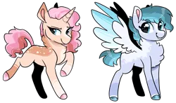 Size: 2349x1381 | Tagged: safe, artist:moccabliss, derpibooru import, oc, unofficial characters only, pegasus, pony, unicorn, female, image, magical lesbian spawn, mare, offspring, parent:bow hothoof, parent:cloudy quartz, parent:cookie crumbles, parent:pear butter, png