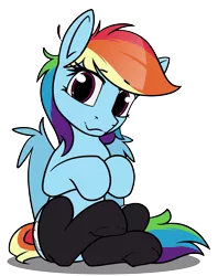 Size: 3800x4800 | Tagged: safe, alternate version, artist:dacaoo, derpibooru import, rainbow dash, pegasus, pony, black socks, clothes, cute, dashabetes, eyebrows, eyebrows visible through hair, female, high res, image, looking at you, mare, png, simple background, sitting, smiling, smiling at you, socks, solo, transparent background, underhoof, white background, wing fluff, wings