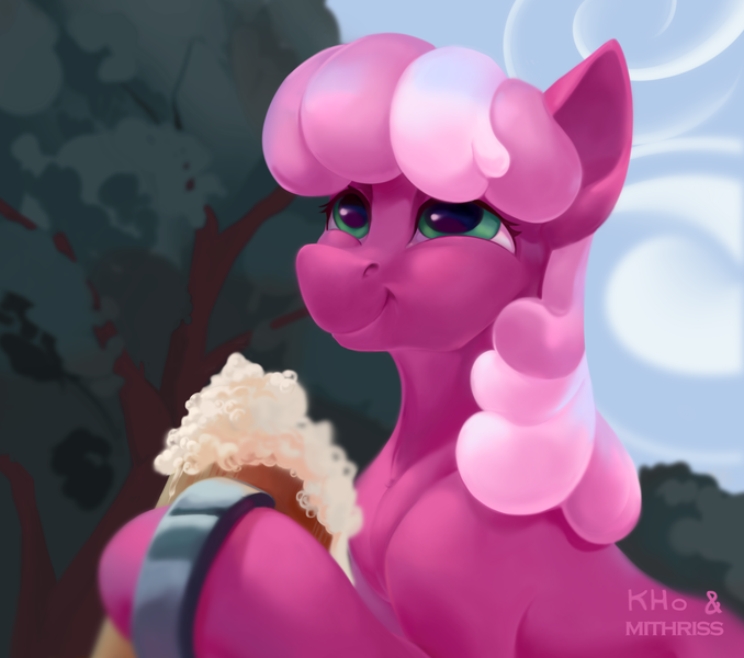 Size: 3337x2955 | Tagged: safe, artist:mithriss, derpibooru import, cheerilee, earth pony, pony, cheeribetes, cloud, cute, female, happy, image, mare, mug, png, smiling, solo, tree