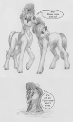 Size: 2532x4218 | Tagged: safe, artist:joestick, derpibooru import, earth pony, kelpie, pony, bramble (duck tales), briar (duck tales), duck tales 2017, female, image, jpeg, mare, monochrome, pencil drawing, traditional art, wet, wet mane