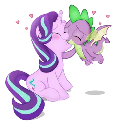 Size: 1796x1852 | Tagged: safe, alternate version, artist:invisibleink, derpibooru import, spike, starlight glimmer, dragon, pony, unicorn, my little pony: the movie, blushing, cute, eyes closed, female, flying, heart, image, kissing, male, mare, png, romantic, shipping, simple background, sparlight, spread wings, straight, transparent background, wingboner, winged spike, wings