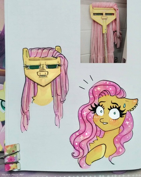 Size: 1080x1350 | Tagged: safe, artist:valeriamagicart, derpibooru import, fluttershy, pegasus, pony, fluttermop, image, jpeg, solo, surprised, traditional art, wide eyes