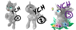 Size: 5669x2267 | Tagged: safe, artist:schokocream, derpibooru import, oc, unofficial characters only, alicorn, alicorn oc, chest fluff, commission, eyes closed, flower, horn, image, png, simple background, smiling, white background, wings, your character here