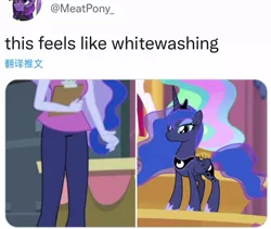 Size: 1014x854 | Tagged: safe, derpibooru import, screencap, princess luna, alicorn, human, pony, equestria girls, humanized, image, jpeg, meta, twitter, whitewashing