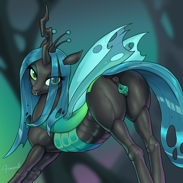 Size: 1500x1500 | Tagged: explicit, artist:arareroll, derpibooru import, queen chrysalis, changeling, changeling queen, anatomically correct, anus, backbend, bugbutt, butt, chrysalass, clawtoris, eye clipping through hair, eyeshadow, female, image, looking at you, looking back, looking back at you, makeup, mare, nudity, plot, png, ponut, rear view, smiling, smiling at you, solo, solo female, spread pussy, vagina, vulva
