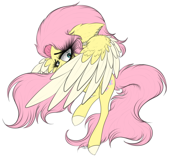 Size: 3410x3165 | Tagged: safe, artist:beamybutt, derpibooru import, fluttershy, pegasus, pony, colored hooves, colored wings, ear fluff, female, image, mare, png, scared, simple background, solo, transparent background, two toned wings, wings