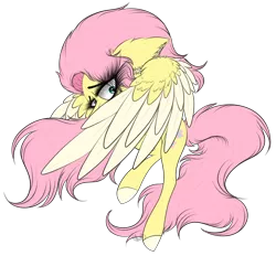 Size: 3410x3165 | Tagged: safe, artist:beamybutt, derpibooru import, fluttershy, pegasus, pony, colored hooves, colored wings, ear fluff, female, image, mare, png, scared, simple background, solo, transparent background, two toned wings, wings