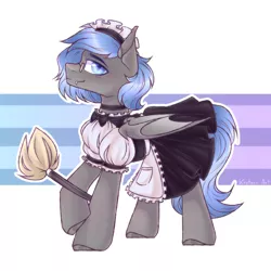 Size: 2750x2750 | Tagged: safe, artist:kreteen art, derpibooru import, oc, oc:jizlez, unofficial characters only, bat pony, pony, bat wings, clothes, fangs, femboy, glasses, image, looking at you, maid, maid headdress, male, png, simple background, solo, wings