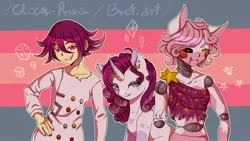 Size: 2560x1440 | Tagged: safe, artist:clown-bread, derpibooru import, rarity, anthro, human, pony, unicorn, animatronic, danganronpa, female, five nights at freddy's, hand on hip, image, jpeg, mangled, mare