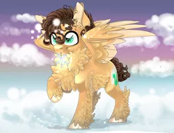Size: 3685x2834 | Tagged: safe, artist:schokocream, derpibooru import, oc, unofficial characters only, pegasus, pony, chest fluff, cloud, commission, ear fluff, image, on a cloud, pegasus oc, png, raised hoof, solo, wings, ych result