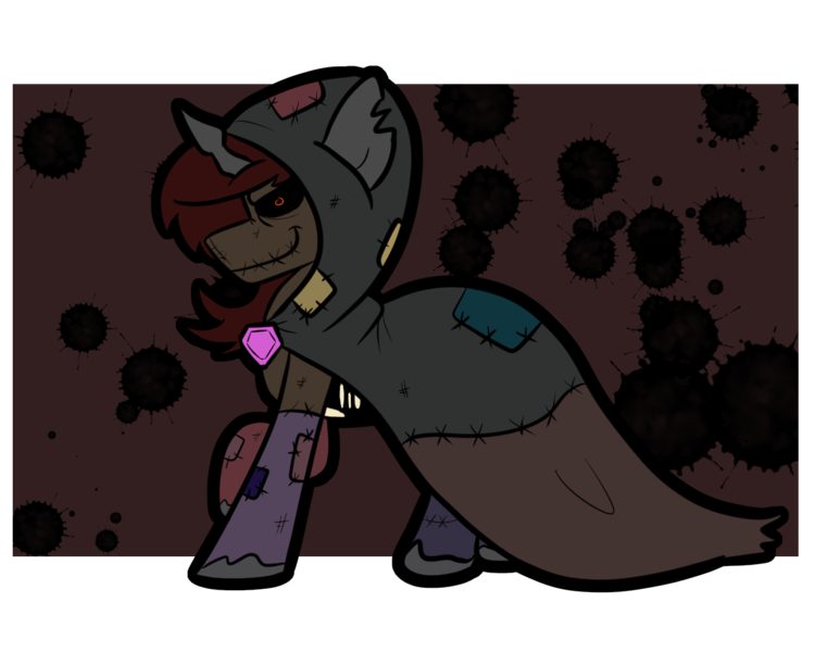 Size: 1280x1024 | Tagged: safe, artist:tranzmuteproductions, derpibooru import, oc, oc:curse word, unofficial characters only, pony, unicorn, black sclera, cloak, clothes, female, horn, image, mare, png, raised hoof, simple background, solo, transparent background, unicorn oc