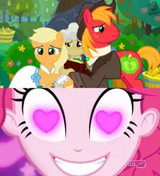 Size: 852x936 | Tagged: safe, derpibooru import, edit, edited screencap, screencap, applejack, big macintosh, mayor mare, pinkie pie, coinky-dink world, eqg summertime shorts, equestria girls, the big mac question, applecest, applemac, female, heart eyes, image, incest, male, meme, pinkie's eyes, png, shipping, straight, wingding eyes