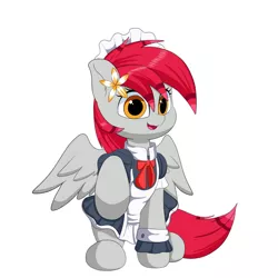 Size: 1280x1280 | Tagged: safe, artist:joaothejohn, derpibooru import, oc, oc:tiny jasmini, unofficial characters only, pegasus, pony, :3, clothes, cute, female, image, jpeg, maid, mare, ocbetes, open mouth, open smile, pegasus oc, simple background, smiling, smol, solo, tiny, tiny ponies, tinyjabetes, wings