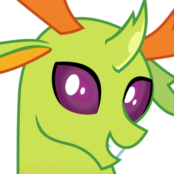 Size: 709x709 | Tagged: safe, artist:lightningbolt, derpibooru import, thorax, changedling, changeling, derpibooru, bust, derpibooru badge, derpibooru exclusive, grin, horn, image, king thorax, looking at you, male, meta, png, simple background, smiling, solo, .svg available, transparent background, vector