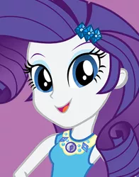 Size: 434x554 | Tagged: safe, derpibooru import, rarity, human, equestria girls, equestria girls series, blue eyes, geode of shielding, image, looking at you, magical geodes, new outfit, png, purple background, simple background, updated, updated design