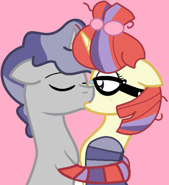 Size: 551x602 | Tagged: safe, artist:blitsazalisdash, artist:jadeharmony, derpibooru import, moondancer, star bright, pony, unicorn, base used, clothes, eyesclosed, female, glasses, hug, image, kissing, male, mare, messy mane, moonbright, pink background, png, shipping, simple background, socks, stallion, straight, striped socks