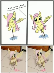 Size: 2160x2879 | Tagged: safe, artist:nekokevin, artist:杏银花开, derpibooru import, fluttershy, pegasus, pony, dialogue, fluttermop, image, irl, jpeg, looking at you, mop, photo, smiling, solo, spread wings, wings