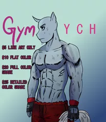 Size: 2000x2300 | Tagged: safe, artist:sentofu, derpibooru import, biceps, clothes, commission, flexing, gym, image, male, muscles, png, shorts, strong, sweat, sweatdrop, training, ych example, your character here