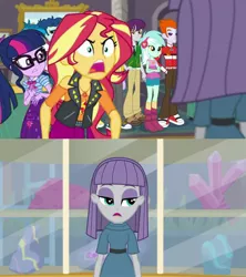 Size: 1534x1731 | Tagged: safe, derpibooru import, maud pie, sci-twi, sunset shimmer, twilight sparkle, equestria girls, equestria girls series, holidays unwrapped, school of rock, spoiler:eqg series (season 2), angry, image, jpeg, rage, shrunken pupils, yelling