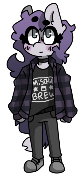 Size: 1081x2400 | Tagged: safe, artist:bruzzums, derpibooru import, oc, oc:breezy, unofficial characters only, anthro, band shirt, blushing, choker, clothes, image, mischief brew, plaid shirt, png, punk, shirt, simple background, solo, transparent background