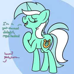 Size: 2000x2000 | Tagged: safe, artist:dafiltafish, derpibooru import, lyra heartstrings, pony, unicorn, dialogue, image, implied bon bon, offscreen character, png, simple background, solo, swearing, vulgar