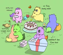Size: 931x813 | Tagged: safe, artist:carpdime, derpibooru import, cyclops pony, oc, oc:avocado, oc:blueberry, oc:bonnie, oc:buttercup, cyclops, fluffy pony, series:little avocado, fluffy pony foals, fluffy pony original art, hugbox, image, png