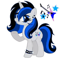 Size: 1000x924 | Tagged: safe, artist:madlilon2051, derpibooru import, oc, unofficial characters only, pony, unicorn, base used, bracelet, ear piercing, female, guitar, horn, image, magical lesbian spawn, makeup, mare, music notes, musical instrument, offspring, parent:octavia melody, parent:vinyl scratch, parents:scratchtavia, piercing, png, raised hoof, simple background, smiling, smirk, solo, spiked wristband, transparent background, underhoof, unicorn oc, wristband
