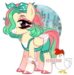 Size: 1822x1828 | Tagged: safe, artist:herusann, artist:lazuli0209, derpibooru import, oc, unofficial characters only, bird, chicken, pegasus, pony, base used, clothes, colored wings, duo, eyelashes, female, hoof polish, image, makeup, mare, pegasus oc, png, simple background, smiling, transparent background, two toned wings, wings