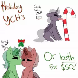 Size: 2048x2046 | Tagged: safe, artist:bluemoon, derpibooru import, oc, pony, candy, candy cane, christmas, commission, food, hearths warming, holiday, image, jpeg, kissing, mistletoe, solo, tongue out, tongue stuck to pole, ych example, your character here