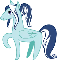 Size: 488x519 | Tagged: safe, artist:saby, derpibooru import, oc, oc:splendence, unofficial characters only, pegasus, pony, blue fur, derpibooru exclusive, game token, horse heresy, image, looking at you, male, png, ponytail, raised hoof, simple background, smiling, solo, stallion, standing, stylistic suck, token, transparent background, two toned mane