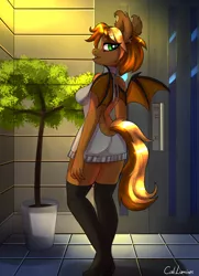 Size: 2000x2760 | Tagged: suggestive, artist:cali luminos, derpibooru import, oc, anthro, bat pony, clothes, costume, cute, dress, female, image, jpeg, pose, socks, stockings, thigh highs