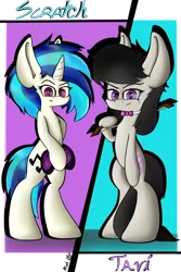 Size: 3000x4500 | Tagged: safe, artist:machstyle, derpibooru import, octavia melody, vinyl scratch, earth pony, unicorn, absurd resolution, big ears, bipedal, female, image, looking at you, png, poofy mane, simple background, standing