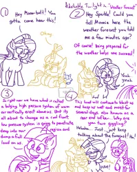 Size: 4779x6013 | Tagged: safe, artist:adorkabletwilightandfriends, derpibooru import, moondancer, starlight glimmer, twilight sparkle, twilight sparkle (alicorn), oc, oc:pinenute, alicorn, cat, comic:adorkable twilight and friends, adorkable, adorkable twilight, comic, confused, cute, dork, education, giggling, glasses, happy, image, innocent, innocent innuendo, innuendo, laughing, lying down, oblivious, oblivious twilight is oblivious, png, silly, slice of life, snickering, tablet, weather forecast