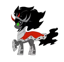 Size: 1240x1195 | Tagged: safe, artist:commissarbu, derpibooru import, edit, king sombra, black and white, grayscale, image, looking back, monochrome, png, queen umbra, raised hoof, rule 63, simple background, smiling, solo