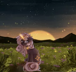 Size: 1434x1368 | Tagged: safe, artist:cheekipone, derpibooru import, oc, unofficial characters only, pony, unicorn, crying, image, jpeg, meadow, sad, solo, sunset, teary eyes