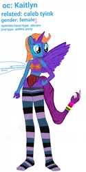 Size: 1080x2160 | Tagged: suggestive, artist:calebtyink, derpibooru import, oc, oc:kaitlyn, alicorn, anthro, pony, bikini, bra, clothes, female, glasses, image, mare, png, socks, stockings, striped socks, striped underwear, swimsuit, tail, tail band, thigh highs, underwear
