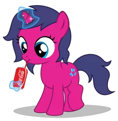 Size: 2940x3020 | Tagged: safe, artist:strategypony, derpibooru import, oc, oc:fizzy pop, unofficial characters only, pony, unicorn, coca-cola, drink, drinking, female, filly, horn, image, magic, png, product placement, simple background, soda, soda can, telekinesis, transparent background