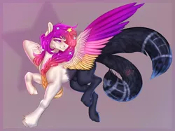 Size: 1280x958 | Tagged: safe, artist:copshop, derpibooru import, oc, oc:phylecia, pegasus, pony, colored wings, female, image, jpeg, mare, multicolored wings, multiple tails, solo, tail, two tails, wings