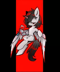 Size: 870x1036 | Tagged: artist needed, semi-grimdark, derpibooru import, oc, oc:machine storm, unofficial characters only, cyborg, pony, undead, unicorn, vampire, artificial alicorn, artificial wings, augmented, glass, image, png, solo, wine glass, wings