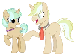 Size: 1280x943 | Tagged: safe, artist:venomous-cookietwt, derpibooru import, oc, unofficial characters only, pony, unicorn, female, image, jewelry, male, mare, necklace, necktie, offspring, parent:coco pommel, parent:trenderhoof, parents:trenderpommel, pearl necklace, png, simple background, stallion, transparent background